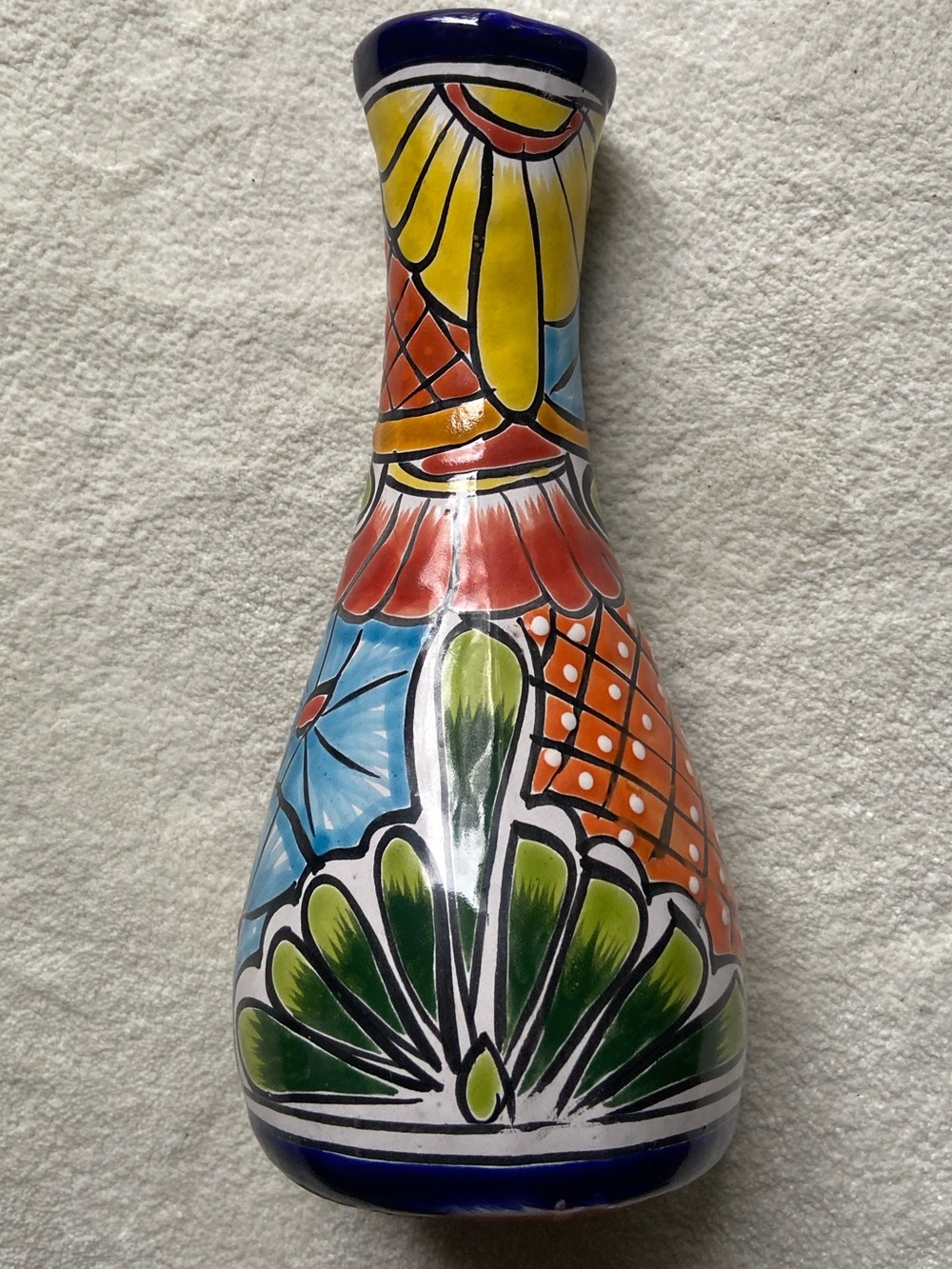 Talavera Style Vase Hand Painted Ceramic Signed Mexico